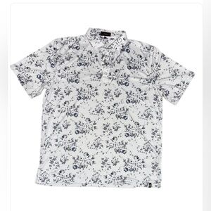 Men's White Polo with Gray Floral Print